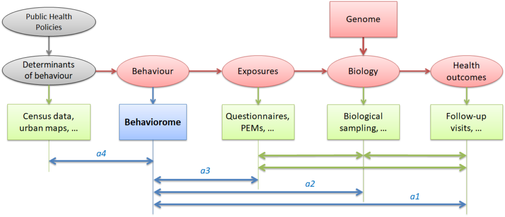 Introducing the “behaviorome” in epidemiology research (ovals: causative chain, boxes: measures)